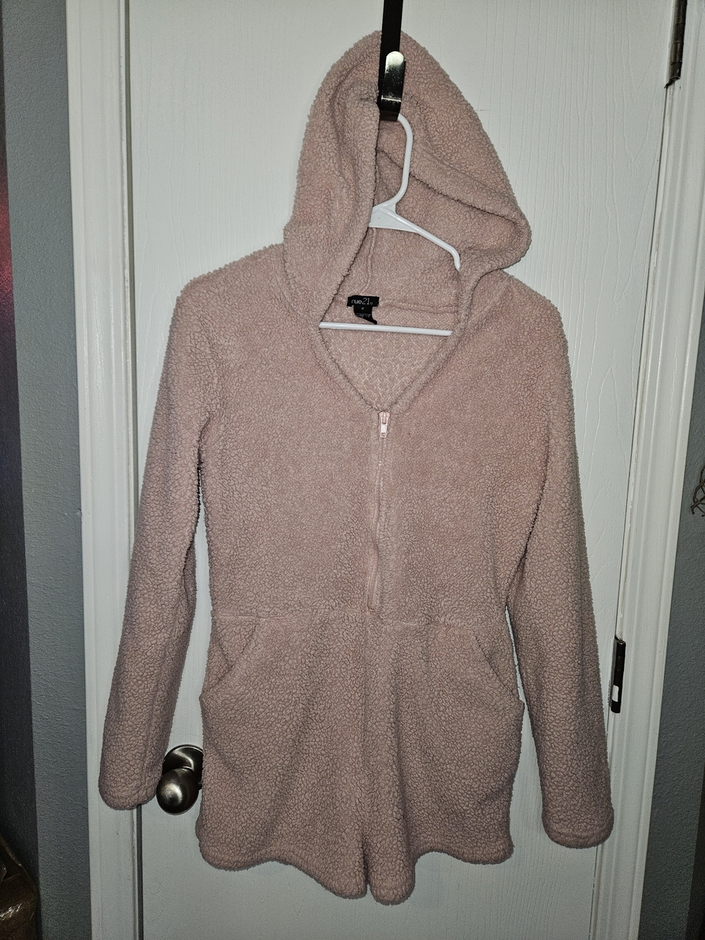 Rue21 Fuzzy Hooded Romper - Dusty Pink